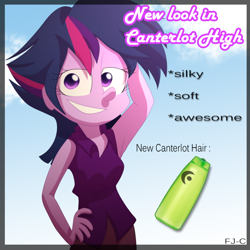 Size: 900x900 | Tagged: safe, artist:fj-c, character:twilight sparkle, character:twilight sparkle (alicorn), species:alicorn, episode:castle sweet castle, g4, my little pony: friendship is magic, my little pony:equestria girls, alternate hairstyle, armpits, female, punklight sparkle, scene parody, solo, that was fast