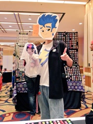 Size: 768x1024 | Tagged: safe, artist:ladyanidraws, character:flash sentry, character:twilight sparkle, species:human, my little pony:equestria girls, babscon, babscon 2015, clothing, convention, cosplay, exploitable meme, flash sentry savior of the universe, irl, irl human, meme, photo, plushie, waffling your waifus, waifu thief