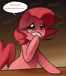 Size: 956x1102 | Tagged: dead source, safe, artist:dhui, character:pinkie pie, female, nervous, solo, tired pie