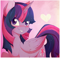 Size: 2600x2500 | Tagged: dead source, safe, artist:rainbowscreen, character:twilight sparkle, character:twilight sparkle (alicorn), species:alicorn, species:pony, blushing, female, heart, lip bite, mare, solo