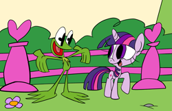 Size: 1391x900 | Tagged: safe, artist:joeywaggoner, character:twilight sparkle, crossover, kermit the frog, the muppets