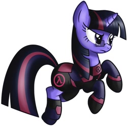 Size: 900x896 | Tagged: safe, artist:whitepone, character:twilight sparkle, crossover, female, glasses, gordon freeman, half-life, hev suit, solo