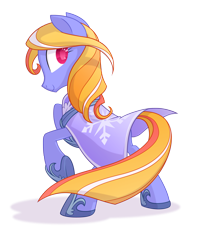 Size: 1700x2100 | Tagged: safe, artist:equestria-prevails, species:earth pony, species:pony, species:twinkle eyed pony, g1, g4, bright eyes (twinkle eyed pony), cape, clothing, female, hoof shoes, looking over shoulder, mare, simple background, transparent background