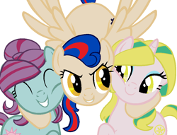 Size: 940x720 | Tagged: safe, artist:berrypunchrules, character:indigo zap, character:lemon zest, character:sunny flare, species:pony, equestria girls:friendship games, g4, my little pony: equestria girls, equestria girls ponified, hug, ponified
