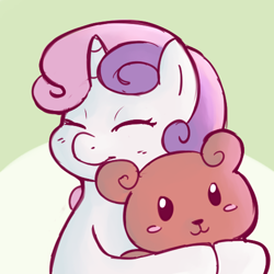 Size: 500x500 | Tagged: safe, artist:redintravenous, artist:rustydooks, character:sweetie belle, species:pony, blush sticker, blushing, colored, cute, diasweetes, eyes closed, female, hug, plushie, solo, teddy bear