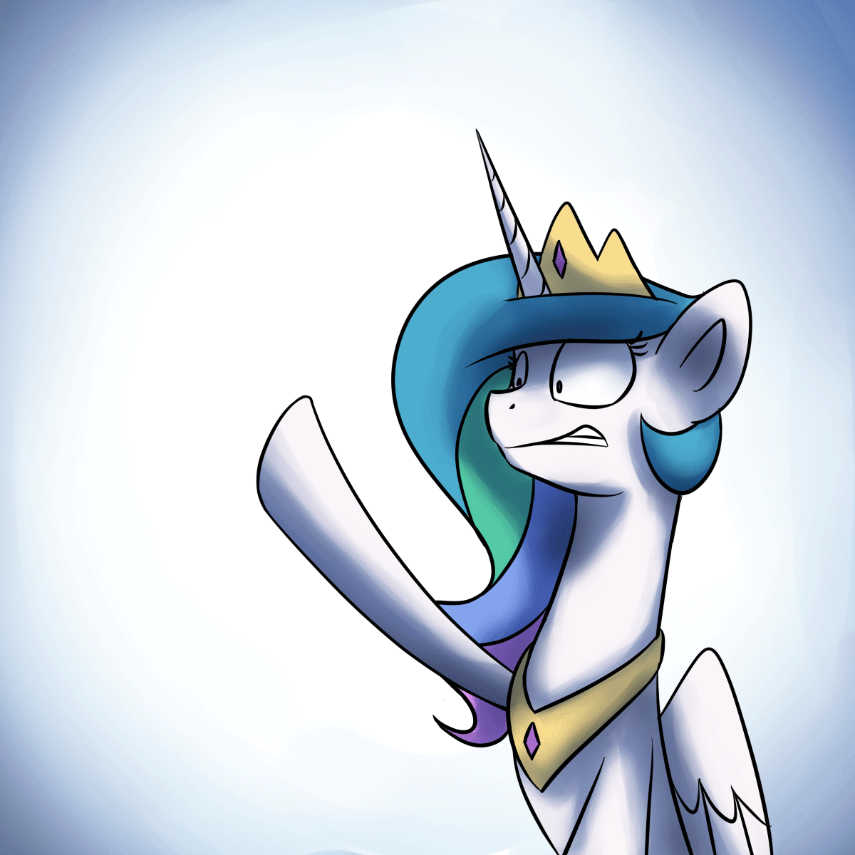 Size: 1200x1200 | Tagged: safe, artist:anticular, character:princess celestia, species:alicorn, species:pony, ask sunshine and moonbeams, animated, female, gritted teeth, mare, noodle arms, solo, waving, wide eyes