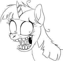Size: 1080x1049 | Tagged: safe, artist:colossalstinker, character:twilight sparkle, character:twilight sparkle (unicorn), species:pony, species:unicorn, female, hi girls, i didn't need to sleep tonight anyway, lineart, mare, monochrome, nightmare fuel, simple background, solo, transparent background, twilight snapple