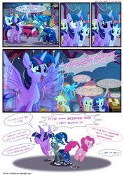 Size: 3500x4951 | Tagged: safe, artist:light e7fe, artist:light262, character:applejack, character:fluttershy, character:pinkie pie, character:rainbow dash, character:rarity, character:star swirl the bearded, character:twilight sparkle, character:twilight sparkle (alicorn), species:alicorn, species:pony, comic:timey wimey, adorkable, awesome, awesome face, comic, cute, doctor who, dork, drool, drool string, fangasm, fangirl, fangirling, heart eyes, ohmygosh, open mouth, pronking, spread wings, surprised, tongue out, twiabetes, unamused, unimpressed, wingboner, wingding eyes, wings