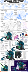 Size: 1248x3201 | Tagged: safe, artist:sorcerushorserus, character:princess cadance, character:princess celestia, character:queen chrysalis, oc, oc:pharomona, species:alicorn, species:changeling, species:changepony, species:pony, species:unicorn, alicorn oc, belly button, changeling queen, crossbreed, cute, cutealis, doll, duo, duo female, eyes closed, family, female, glowing horn, high res, how to draw, hug, hybrid, implied shining chrysalis, levitation, magic, mommy chrissy, mother and daughter, needle, next generation, ocbetes, offspring, paint tool sai, patreon, pincushion, plushie, step by step, toy, tutorial, voodoo doll