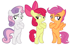 Size: 6900x4368 | Tagged: safe, artist:kuren247, edit, character:apple bloom, character:scootaloo, character:sweetie belle, species:pegasus, species:pony, absurd resolution, bipedal, crossed hooves, cutie mark crusaders, simple background, standing, transparent background, vector