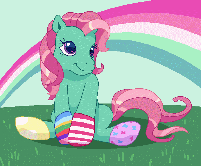 Size: 692x571 | Tagged: safe, artist:colossalstinker, character:minty, g3, animated, clothing, female, jumpscare, socks