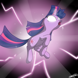 Size: 900x900 | Tagged: safe, artist:theparagon, character:twilight sparkle, character:twilight sparkle (unicorn), species:pony, species:unicorn, abstract background, female, floating, glowing eyes, magic overload, magic surge, mare, solo