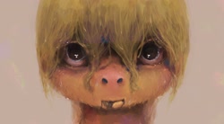 Size: 3500x1925 | Tagged: safe, artist:sharpieboss, character:applejack, close-up, female, loose hair, mud, nightmare fuel, simple background, solo, uncanny valley