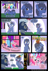Size: 2000x2978 | Tagged: safe, artist:mlp-silver-quill, character:caesar, character:pinkie pie, oc, oc:clutterstep, species:earth pony, species:pony, comic:a princess' tears, clothing, comic, coronation dress, dress, female, male, mare, night guard, royal guard, stallion
