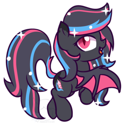 Size: 400x400 | Tagged: safe, artist:puetsua, oc, oc only, oc:neon darksky, species:bat pony, species:pony, chibi, cute, flying, open mouth, simple background, smiling, sparkles, spread wings, transparent background, wings