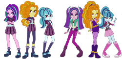 Size: 1006x491 | Tagged: safe, artist:imperfectxiii, artist:kittylaughs, artist:thecheeseburger, character:adagio dazzle, character:aria blaze, character:sonata dusk, equestria girls:friendship games, equestria girls:rainbow rocks, g4, my little pony: equestria girls, my little pony:equestria girls, accessory swap, alternate costumes, amulet, bow tie, clothes swap, clothing, crossed arms, crossed legs, crystal prep academy, crystal prep academy uniform, crystal prep shadowbolts, fingerless gloves, gloves, group, hand on hip, looking at you, necklace, open mouth, pleated skirt, raised eyebrow, school uniform, simple background, skirt, spikes, the dazzlings, transparent background, trio, vector, wristband
