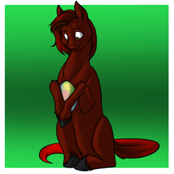 Size: 1000x1000 | Tagged: safe, artist:foxenawolf, oc, oc only, oc:free agent, species:earth pony, species:pony, fanfic:a different perspective, changeling queen, egg, fanfic art, gradient background, solo