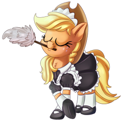 Size: 4000x4000 | Tagged: safe, artist:discorded, character:applejack, absurd resolution, clothing, cowboy hat, crossed hooves, cute, eyes closed, female, freckles, hat, jackabetes, maid, outfit, solo, stetson