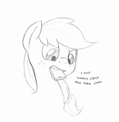 Size: 1011x1033 | Tagged: safe, artist:trickydick, character:applejack, species:pony, email, female, horse problems, iphone, ipone, monochrome, phone, silly, silly pony, sketch, smartphone, solo, who's a silly pony