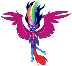 Size: 8000x7386 | Tagged: safe, artist:mixiepie, character:rainbow dash, equestria girls:friendship games, g4, my little pony: equestria girls, my little pony:equestria girls, absurd resolution, alternate universe, clothing, dark side, dress, female, gloves, glowing eyes, horn, levitation, midnight sparkle, midnight-ified, necklace, paint tool sai, pendant, raised leg, simple background, solo, transparent background, vector, wings