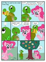 Size: 824x1105 | Tagged: safe, artist:kturtle, character:pinkie pie, non-mlp oc, oc, oc:kinky turtle, species:anthro, anthro oc, cereal, cheerios, chlorokynesis, donut, earth pony magic