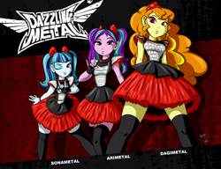 Size: 2600x2000 | Tagged: safe, artist:ponut_joe, character:adagio dazzle, character:aria blaze, character:sonata dusk, my little pony:equestria girls, babymetal, clothing, crossover, cute, dress, female, gothic lolita, heavy metal, looking at you, metal, one eye closed, skirt, socks, the dazzlings, thigh highs, wink, zettai ryouiki