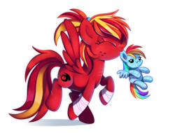 Size: 1280x971 | Tagged: safe, artist:pepooni, character:rainbow dash, oc, oc:fire strike, eyes closed, mouth hold, plushie