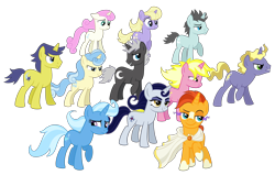 Size: 5544x3528 | Tagged: safe, artist:thecheeseburger, character:comet tail, character:dark moon, character:distant star, character:graphite, character:moonlight raven, character:neon lights, character:ponet, character:rising star, character:sunburst, character:sunshine smiles, character:trixie, character:twinkleshine, species:pony, species:unicorn, cloak, clothing, corrupted, female, group, mare, missing accessory, nervous, possessed, worried