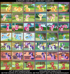 Size: 5150x5400 | Tagged: safe, artist:nightmaremoons, character:applejack, character:fluttershy, character:pinkie pie, character:rainbow dash, character:rarity, character:twilight sparkle, character:twilight sparkle (alicorn), oc, oc:pun, species:alicorn, species:earth pony, species:pegasus, species:pony, species:unicorn, absurd resolution, alternate hairstyle, blushing, embarrassed