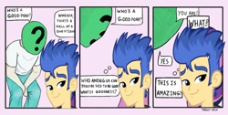 Size: 1276x643 | Tagged: safe, artist:trickydick, edit, character:flash sentry, behaving like a dog, brad, bradface, comic, cute, downvote bait, get, index get, parody, philosophy, thought bubble, three panel soul, who's a good pony