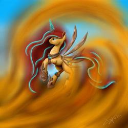Size: 5000x5000 | Tagged: safe, artist:skitsroom, oc, oc only, oc:princess tempora, species:alicorn, species:pony, absurd resolution, alicorn oc, artificial wings, augmented, desert, fake wings, horn, magic horn, sandstorm, solo, wings