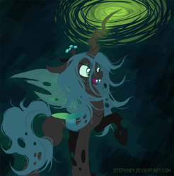 Size: 1000x1015 | Tagged: safe, artist:stepandy, character:queen chrysalis, species:changeling, changeling queen, female, raised hoof, solo