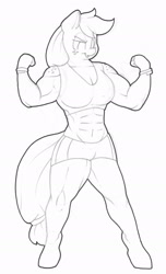 Size: 1169x1920 | Tagged: safe, artist:zacharyisaacs, character:applejack, species:anthro, applejacked, buff, exercise, female, monochrome, muscles, solo, traditional art