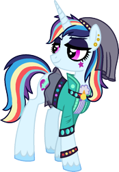 Size: 710x1020 | Tagged: safe, artist:starryoak, oc, oc only, oc:soubrette spotlight, parent:coloratura, parent:sassy saddles, species:pony, species:unicorn, crack shipping, ear piercing, eyeshadow, magical lesbian spawn, makeup, offspring, piercing, simple background, solo, transparent background
