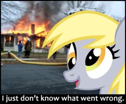 Size: 508x418 | Tagged: safe, artist:durpy, character:derpy hooves, species:pony, disaster girl, fire, irl, meme, photo, ponies in real life, vector