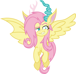 Size: 5198x5023 | Tagged: safe, artist:osipush, character:flutterbat, character:fluttershy, species:bat pony, species:draconequus, species:pony, absurd resolution, alternate gender counterpart, draconequified, faec, fangs, female, flutterequus, hybrid, mare, simple background, smug, solo, species swap, spread wings, transparent background, what has magic done, wings