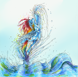 Size: 1500x1494 | Tagged: safe, artist:xenon, character:rainbow dash, daily deviation, female, solo, splash, water