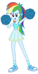 Size: 1800x3500 | Tagged: safe, alternate version, artist:mixiepie, character:rainbow dash, my little pony:equestria girls, belly button, cheerleader, cleavage, clothing, female, midriff, open mouth, pleated skirt, pom pom, school spirit, shoes, simple background, skirt, sneakers, socks, solo, tank top, transparent background