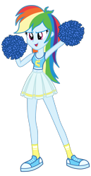 Size: 1800x3500 | Tagged: safe, artist:mixiepie, character:rainbow dash, my little pony:equestria girls, belly button, canterlot high, cheerleader, cleavage, clothing, female, midriff, open mouth, pleated skirt, pom pom, school spirit, shoes, simple background, skirt, sneakers, socks, solo, tank top, transparent background, wondercolts