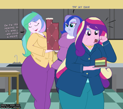 Size: 1280x1124 | Tagged: safe, artist:1992zepeda, artist:zacharyisaacs, character:dean cadance, character:princess cadance, character:princess celestia, character:princess luna, character:principal celestia, character:vice principal luna, equestria girls:friendship games, g4, my little pony: equestria girls, my little pony:equestria girls, ass, bbw, butt, cake, cakelestia, chubbylestia, dean decadence, eating, extra thicc, fat, female, food, hips, obese, princess decadence, princess moonpig, principal chubbylestia, principal sunbutt, royal sisters, siblings, sisters, sunbutt, the ass was fat, thick, vice principal luna, vice principal moonpig, weight gain, wide hips