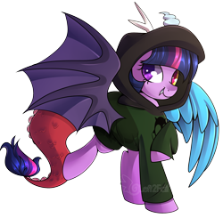 Size: 1800x1766 | Tagged: safe, artist:drawntildawn, character:twilight sparkle, species:draconequus, clothing, commission, discord sparkle, draconequified, female, god tier, hero of doom, homestuck, hoodie, solo, species swap, twikonequus, witch of doom