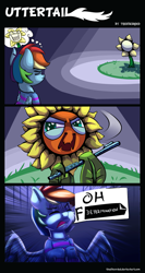 Size: 1303x2455 | Tagged: safe, artist:discorded, character:rainbow dash, episode:do princesses dream of magic sheep?, censored dialogue, comic, crossover, determination, flowey, flute, frisk, musical instrument, nightmare sunflower, oh crap, sunflower, undertale, xk-class end-of-the-world scenario