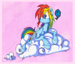Size: 800x681 | Tagged: safe, artist:xenon, character:rainbow dash, cloud, female, question mark, solo