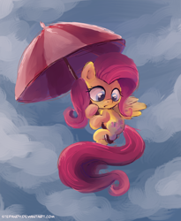 Size: 1500x1828 | Tagged: safe, artist:stepandy, character:fluttershy, cute, female, filly, filly fluttershy, flying, mary poppins, shyabetes, solo, umbrella, younger