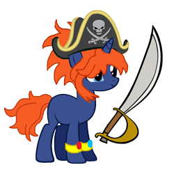 Size: 1152x1152 | Tagged: safe, artist:motownwarrior01, artist:pegasski, oc, oc only, oc:jolly rodger, bracelet, clothing, hat, jewelry, pirate, pirate hat, simple background, solo, sword, transparent background, weapon