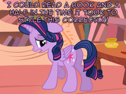 Size: 1067x800 | Tagged: safe, artist:nightmaremoons, character:rarity, character:twilight sparkle, character:twilight sparkle (alicorn), species:alicorn, species:pony, ask pun, alternate hairstyle, ask, female, mane swap, mare, rarity hair, solo