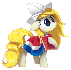 Size: 1024x1000 | Tagged: safe, artist:pepooni, oc, oc only, oc:lora ipsa, nation ponies, book, cap, clothing, dutch, dutch cap, flag, hat, national flag, netherlands, ponified, simple background, solo, transparent background