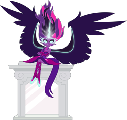 Size: 5541x5212 | Tagged: safe, artist:osipush, character:midnight sparkle, character:twilight sparkle, character:twilight sparkle (scitwi), species:eqg human, equestria girls:friendship games, g4, my little pony: equestria girls, my little pony:equestria girls, absurd resolution, clothing, crossed arms, crossed legs, female, fingerless gloves, gloves, glowing eyes, inkscape, looking at you, midnight sparkle, necklace, pedestal, pendant, sitting, solo, spread wings, upskirt denied, wings