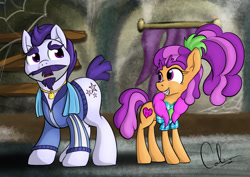 Size: 1600x1131 | Tagged: safe, artist:cafecomponeis, character:mr. stripes, character:plaid stripes, episode:the saddle row review, g4, my little pony: friendship is magic, duo, father and daughter, female, male