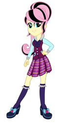 Size: 1800x3500 | Tagged: safe, artist:mixiepie, character:fluttershy, equestria girls:friendship games, g4, my little pony: equestria girls, my little pony:equestria girls, alternate universe, clothing, crystal prep academy, crystal prep academy uniform, crystal prep shadowbolts, emoshy, female, high heels, necktie, school uniform, simple background, smiling, solo, transparent background